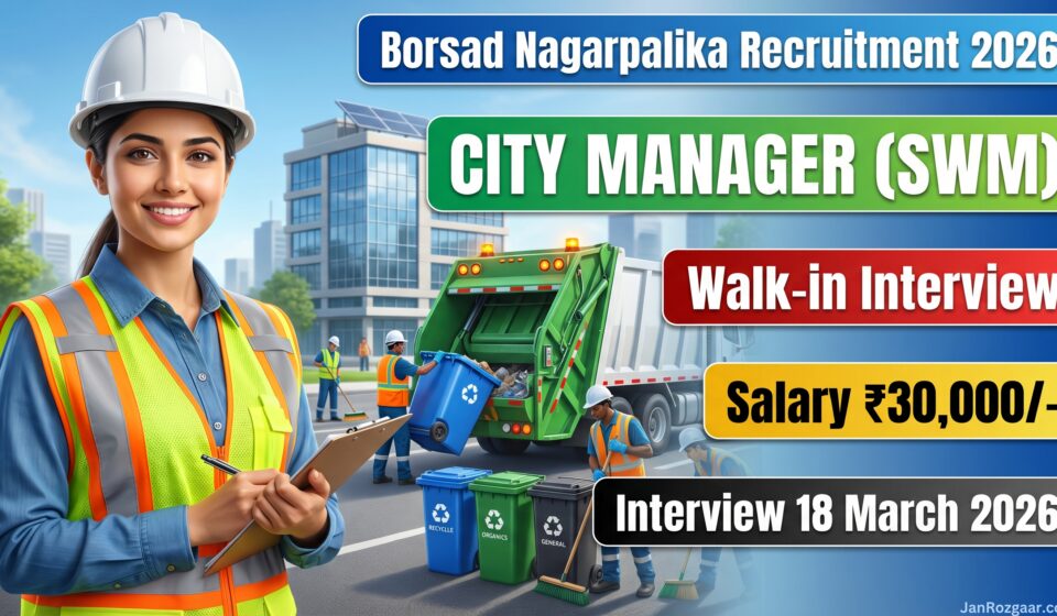 Borsad Nagarpalika Jobs, Gov Jobs, Gov Job, City Manager (SWM), SWM, sarkari jobs